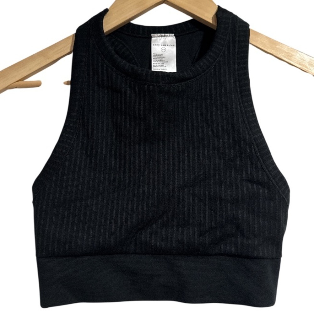 Good American Black Ribbed Tank Top size small stretch lined racerback